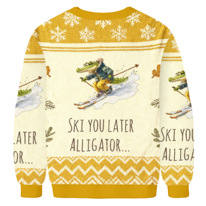 Baddiecat Skiing Alligator 'Ski you later Alligator' Ugly Sweatshirt