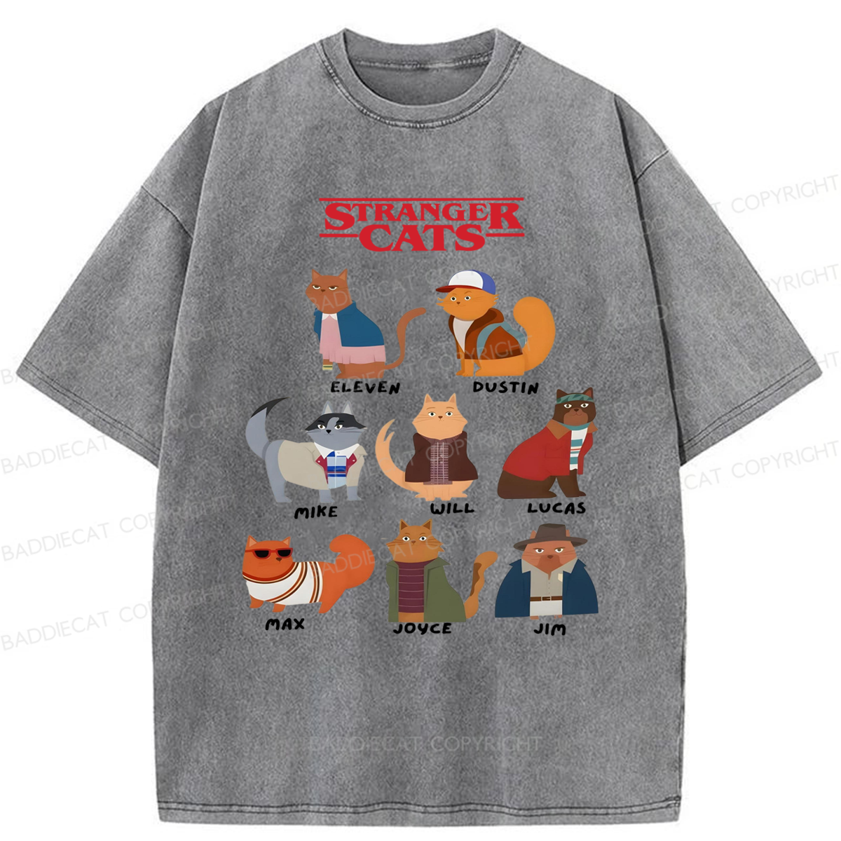 Baddiecat Stranger Cat Washed T-shirt