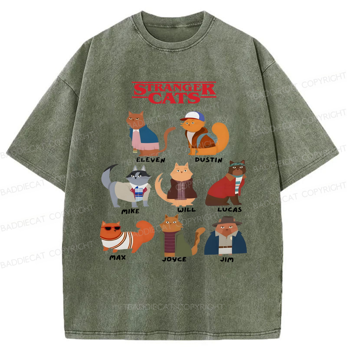 Baddiecat Stranger Cat Washed T-shirt