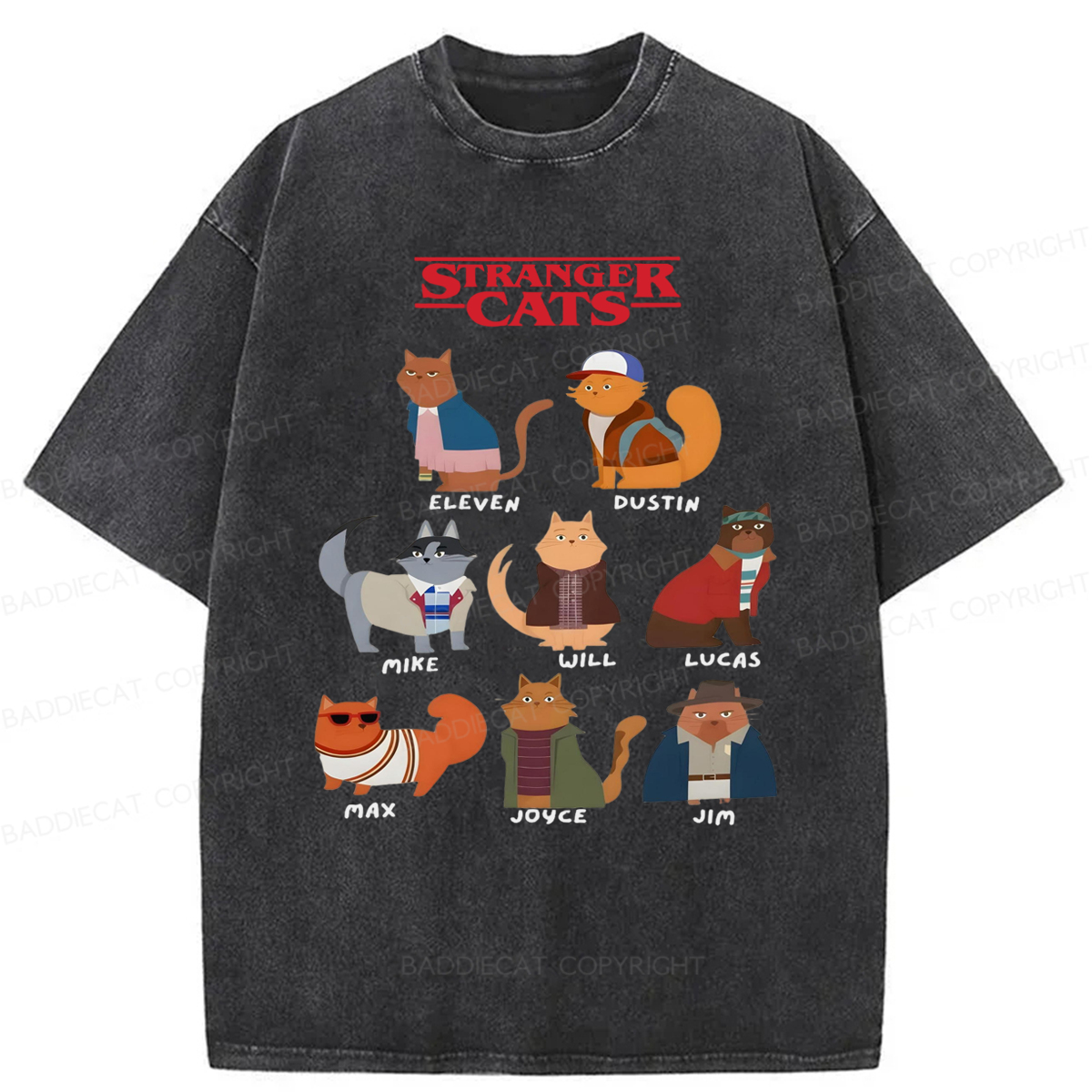 Baddiecat Stranger Cat Washed T-shirt