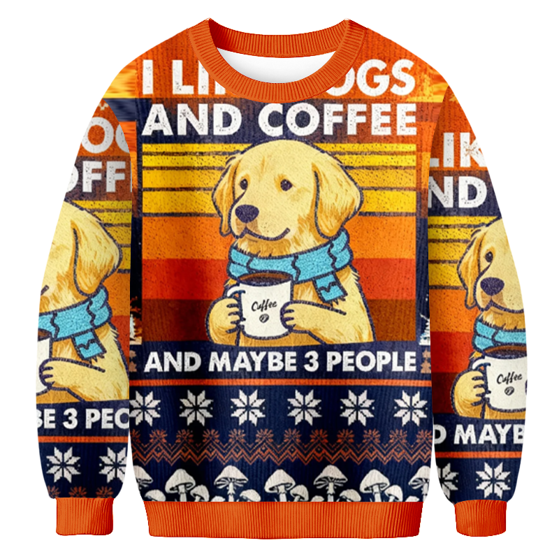 Baddiecat I Like Dogs And Coffee And Maybe 3 People Christmas Ugly Sweatshirt