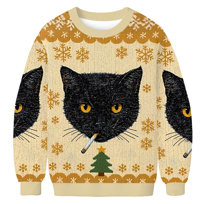 Baddiecat Smoking Cat Christmas Ugly Sweatshirt