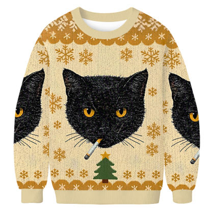 Baddiecat Smoking Cat Christmas Ugly Sweatshirt