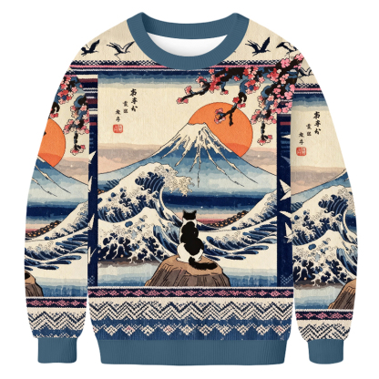 Baddiecat Japanese A Cat Sits On A Rock Ugly Sweatshirt