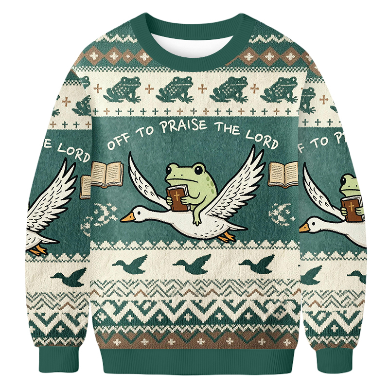 Baddiecat Funny Frog Off To Praise The Lord Ugly Sweatshirt