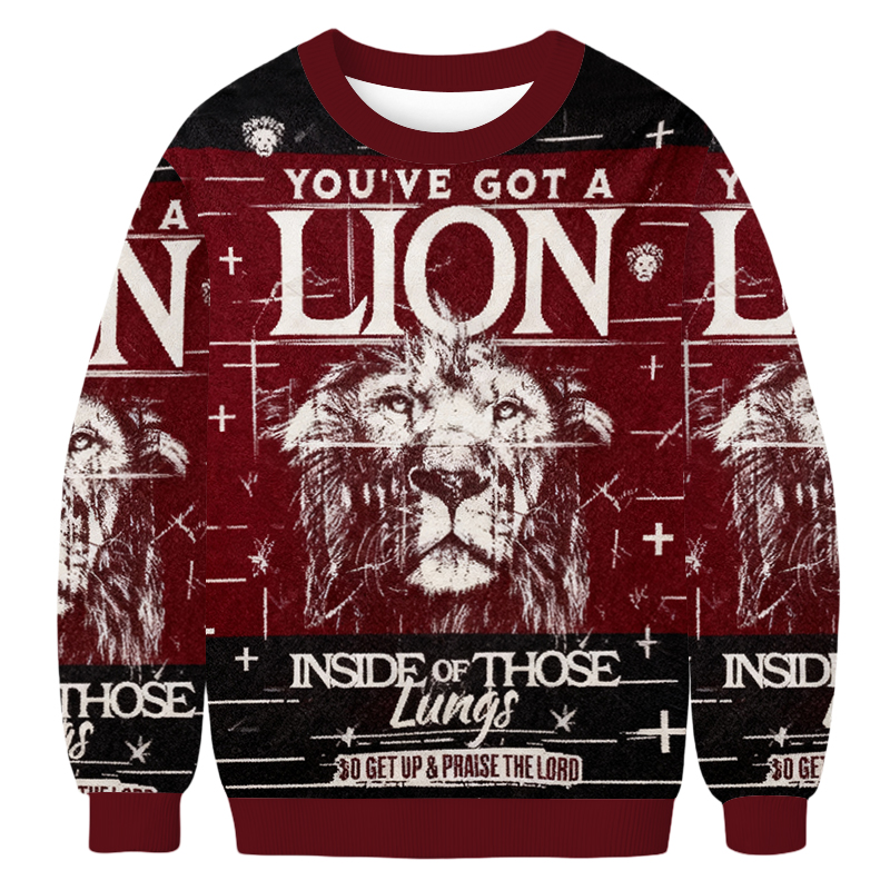 Baddiecat Christian Lion Christmas Ugly Sweatshirt