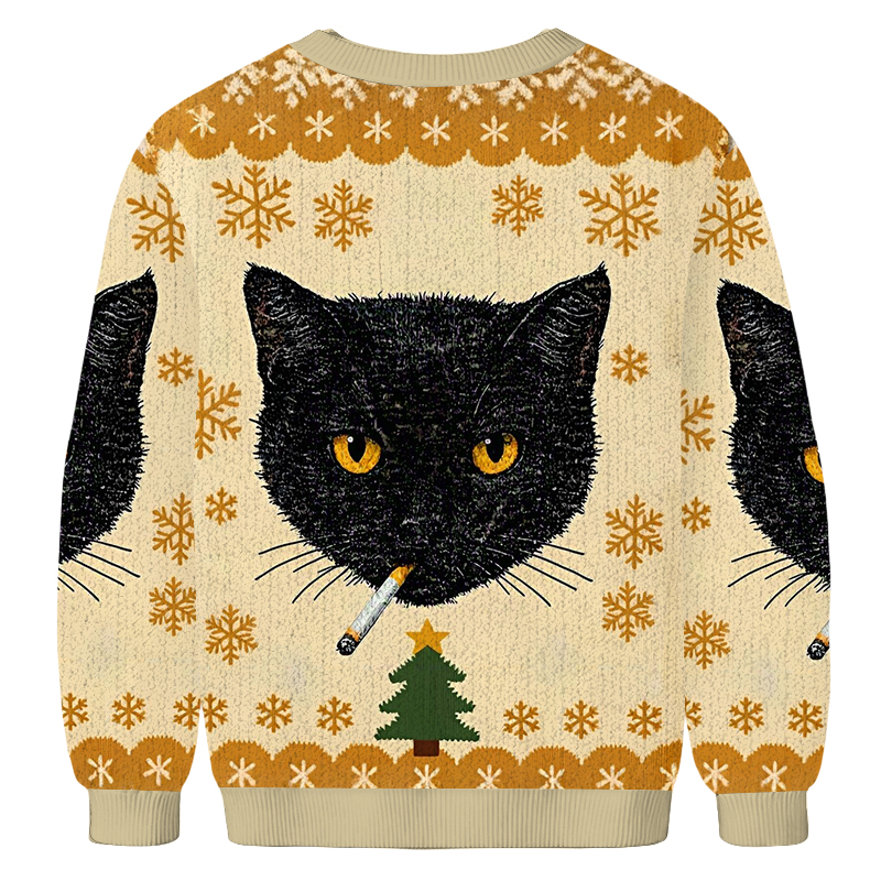 Baddiecat Smoking Cat Christmas Ugly Sweatshirt