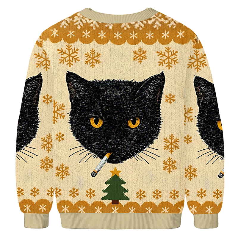 Baddiecat Smoking Cat Christmas Ugly Sweatshirt