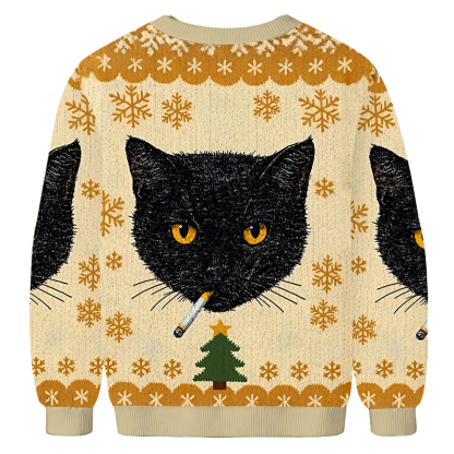 Baddiecat Smoking Cat Christmas Ugly Sweatshirt