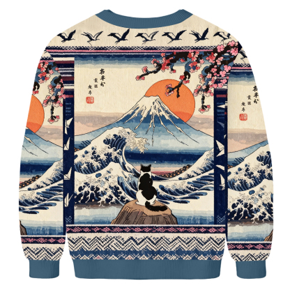 Baddiecat Japanese A Cat Sits On A Rock Ugly Sweatshirt