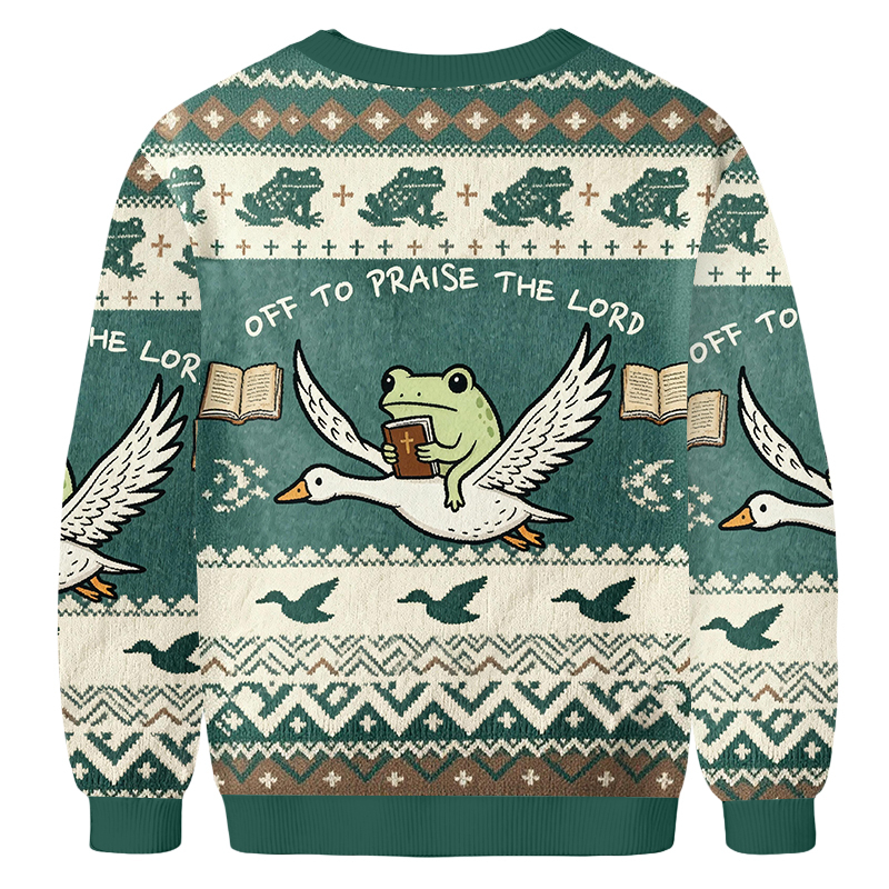 Baddiecat Funny Frog Off To Praise The Lord Ugly Sweatshirt