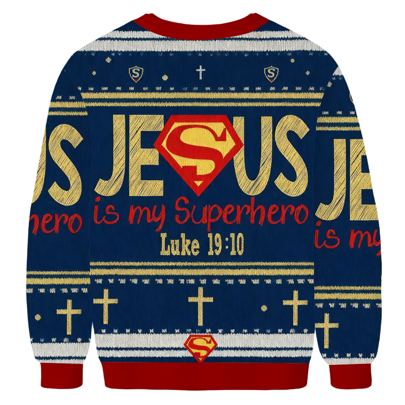Baddiecat Jesus Is My Superhero Christmas Ugly Sweatshirt