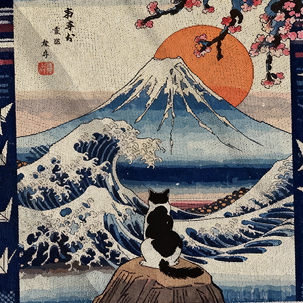 Baddiecat Japanese A Cat Sits On A Rock Ugly Sweatshirt