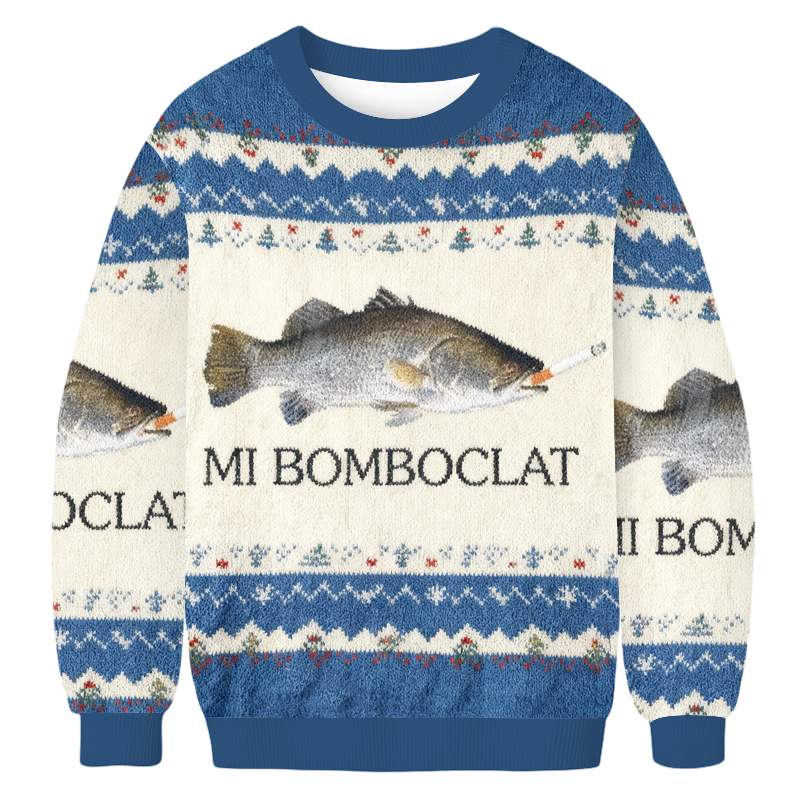 Baddiecat Mi Bomboclat Fish Meme Christmas Ugly Sweatshirt