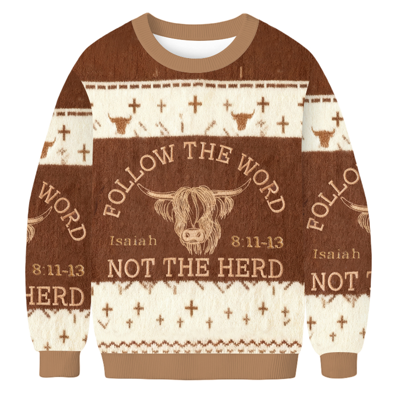 Baddiecat Highland Cow Christian Bible Verse Christmas Ugly Sweatshirt