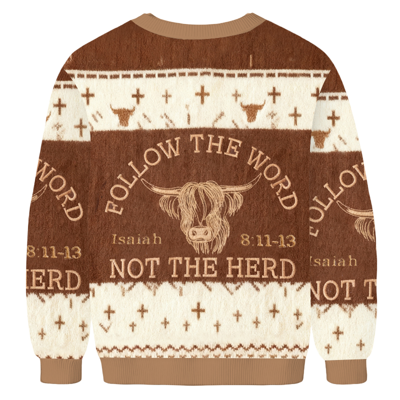 Baddiecat Highland Cow Christian Bible Verse Christmas Ugly Sweatshirt