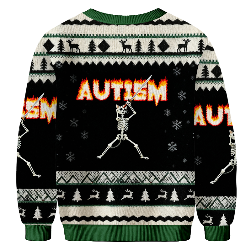 Baddiecat Autism Cat Skeleton Christmas Ugly Sweatshirt