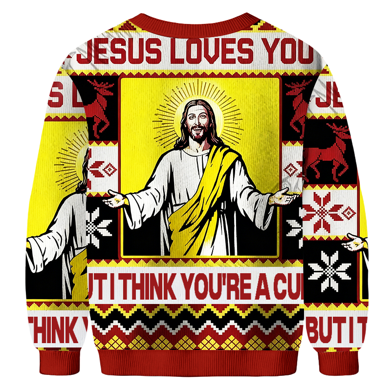 Baddiecat Jesus Loves You Christmas Ugly Sweatshirt