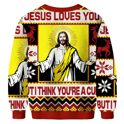 Baddiecat Jesus Loves You Christmas Ugly Sweatshirt