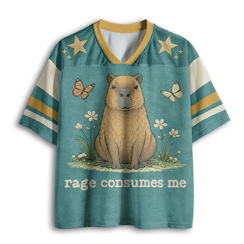 Baddiecat Funny Capybara Rage Consumes Me Mesh Jersey