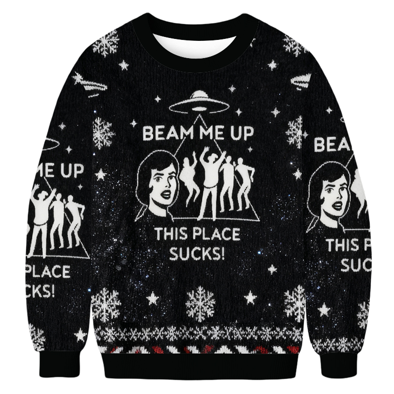Baddiecat Beam Me Up This Place Sucks Christmas Ugly Sweatshirt