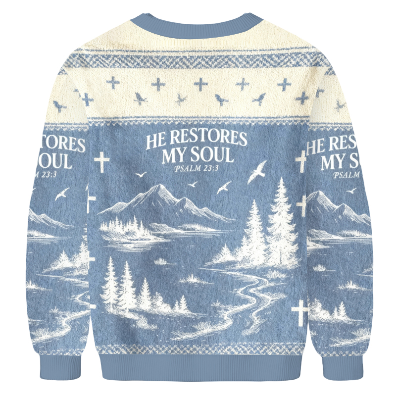 Baddiecat Christian He Restores My Soul Christmas Ugly Sweatshirt