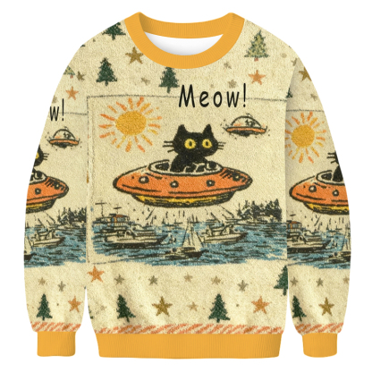 Baddiecat Retro Cat Meow Meme Christmas Ugly Sweatshirt