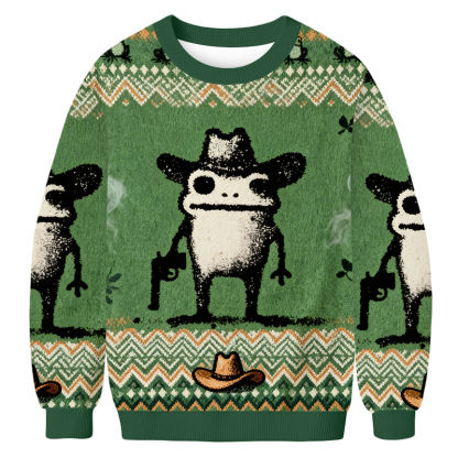 Baddiecat Weird Frog Cowboy Toad Ugly Sweatshirt