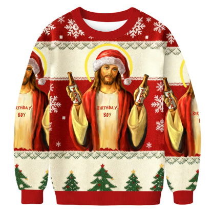 Baddiecat Jesus Wearing A Santa Hat And IPA Christmas Ugly Sweatshirt