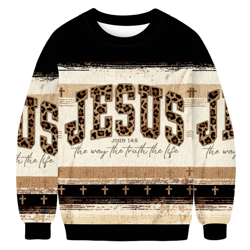 Baddiecat Leopard Jesus Christmas Ugly Sweatshirt