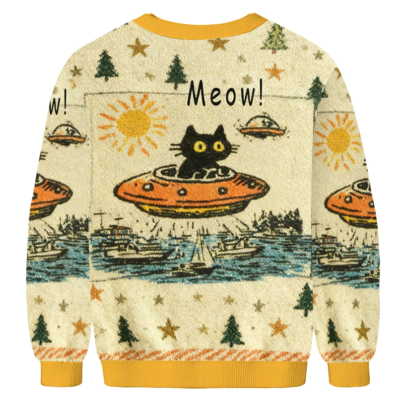 Baddiecat Retro Cat Meow Meme Christmas Ugly Sweatshirt