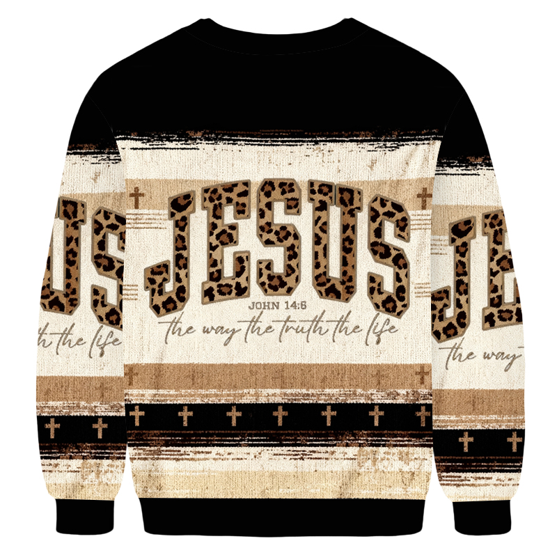 Baddiecat Leopard Jesus Christmas Ugly Sweatshirt