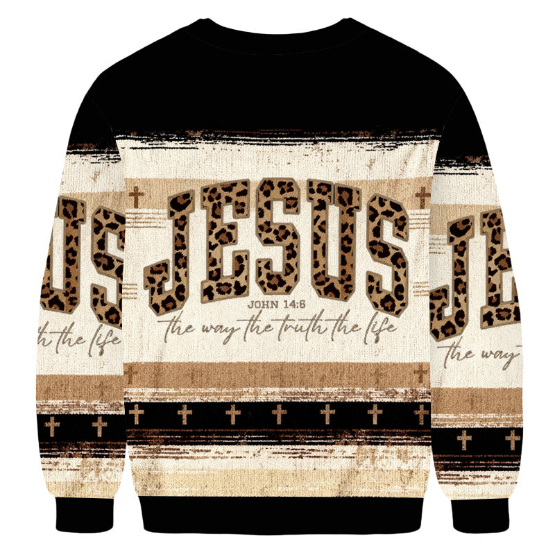 Baddiecat Leopard Jesus Christmas Ugly Sweatshirt