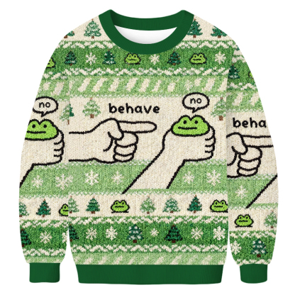 Baddiecat Behave Dishonest Frog Christmas Ugly Sweatshirt