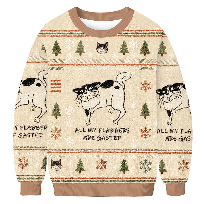 Baddiecat Surprised Cat All My Flabbers Are Gasted Christmas Ugly Sweatshirt