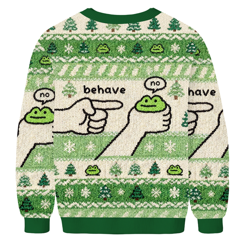 Baddiecat Behave Dishonest Frog Christmas Ugly Sweatshirt