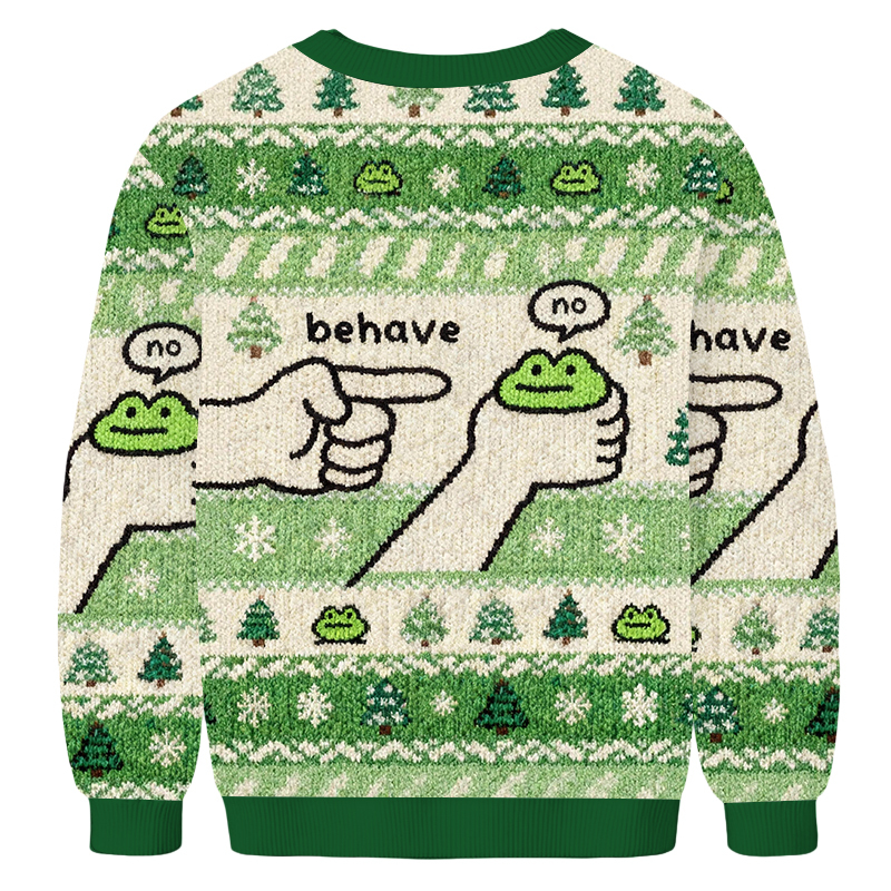 Baddiecat Behave Dishonest Frog Christmas Ugly Sweatshirt