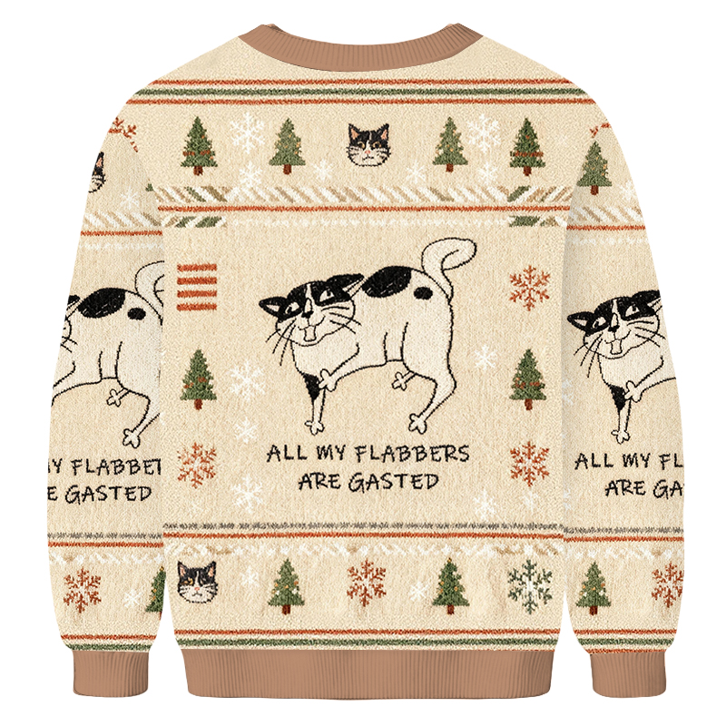 Baddiecat Surprised Cat All My Flabbers Are Gasted Christmas Ugly Sweatshirt