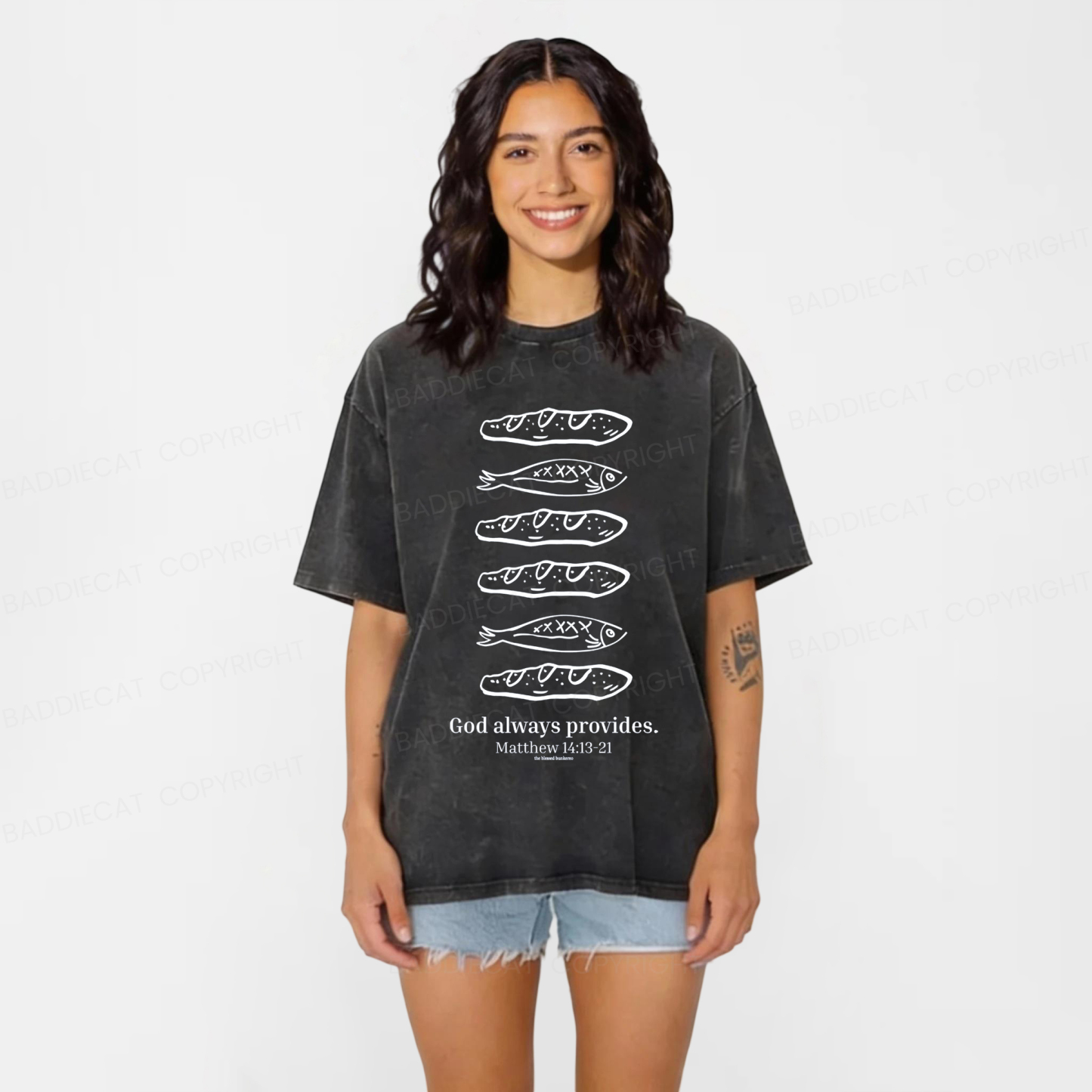 Baddiecat Loaves And Fishes Bible Verse Washed T-shirt