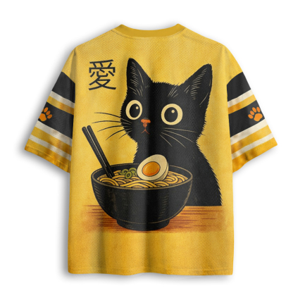 Baddiecat Funny Ramen Cat Mesh Jersey