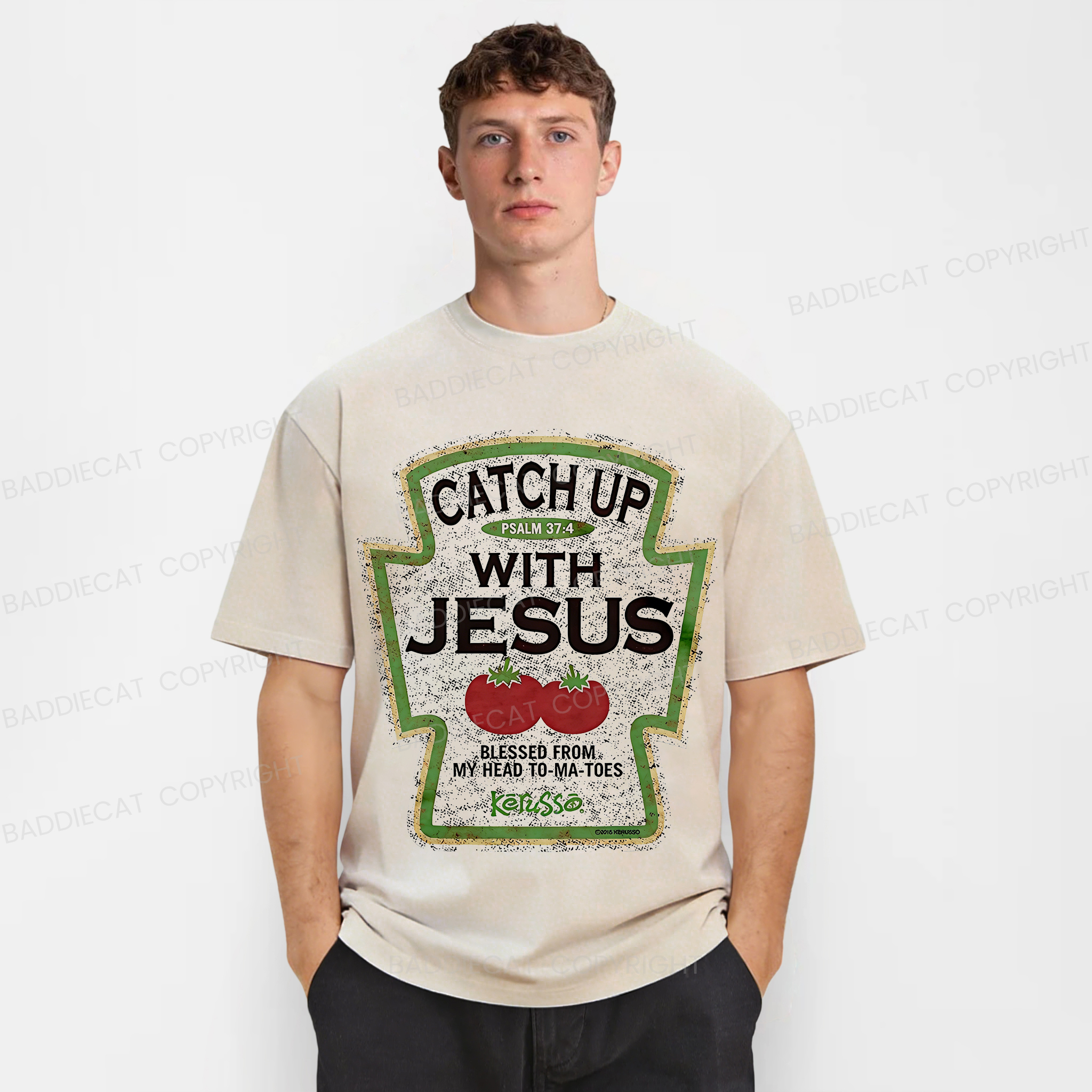 Baddiecat Catch Up With Jesus Blessed From My Head Tomatoes Washed T-shirt