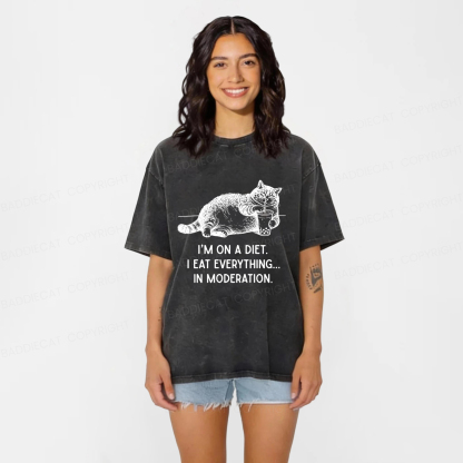 Baddiecat Cat Weight Loss Funny Washed T-shirt