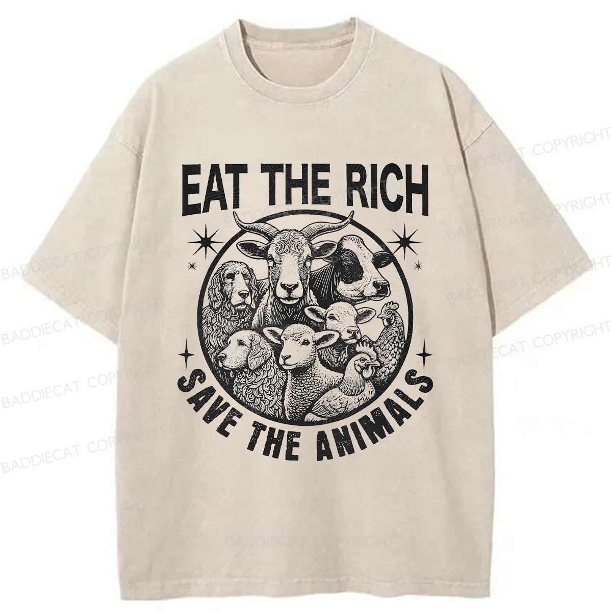 Baddiecat Save Animals Washed T-shirt