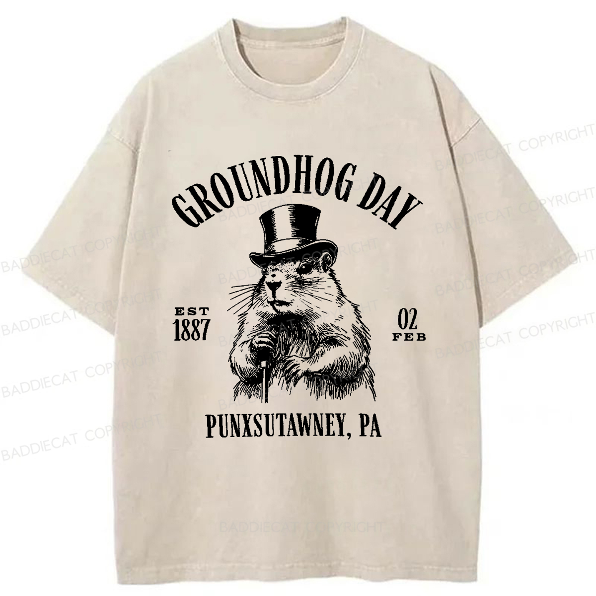 Baddiecat Groundhog Day Washed T-shirt