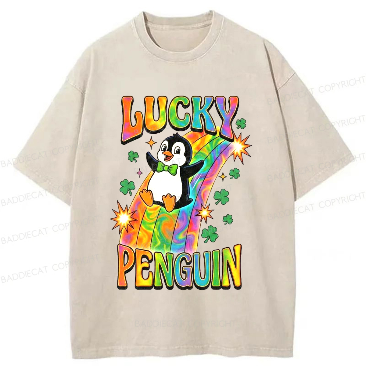 Baddiecat Lucky Penguin Washed T-shirt