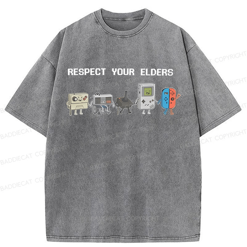 Baddiecat The Game Respect Your Elders Funny Washed T-shirt