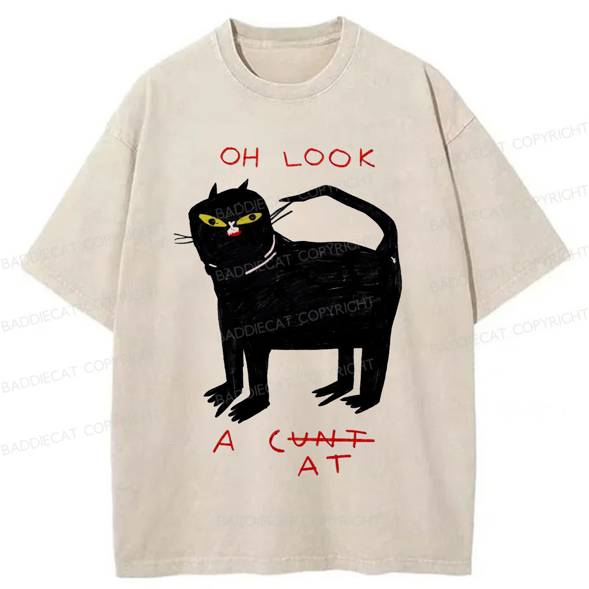Baddiecat Funny Cat Washed T-shirt