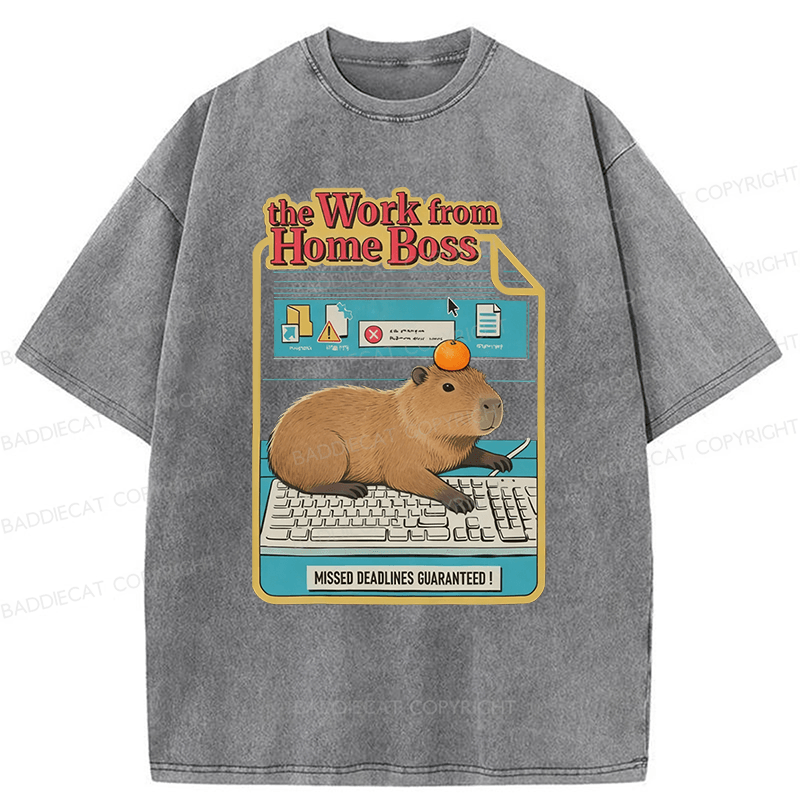 Baddiecat Capybara Funny Washed T-shirt