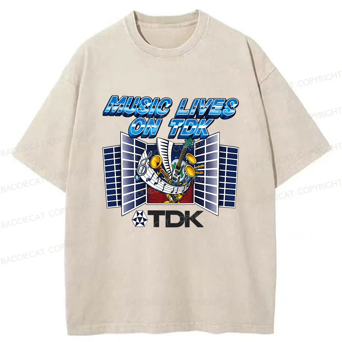 Baddiecat Music Lives On Retro Boombox Washed T-Shirt