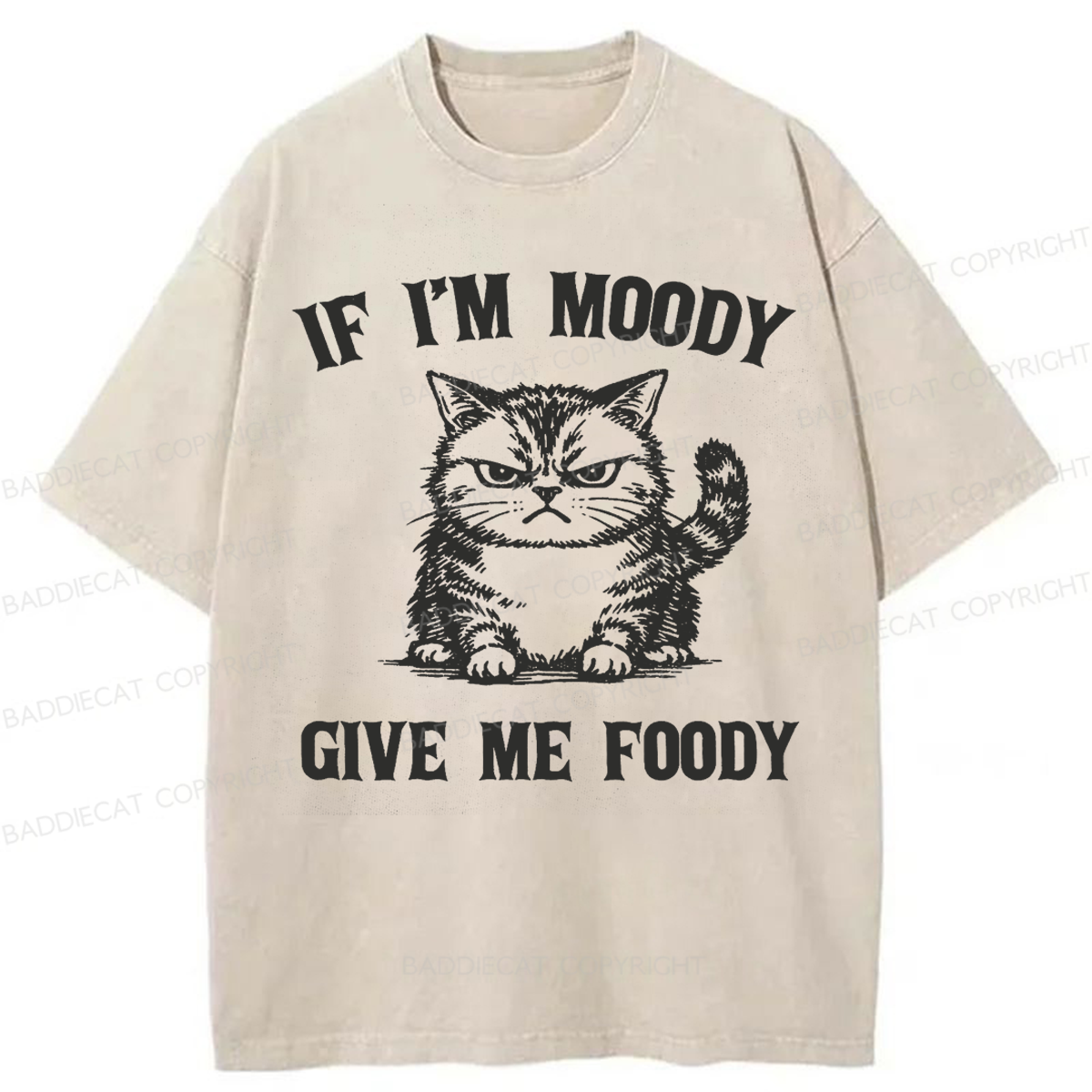 Baddiecat Funny If I'm Moody Give Me Foody Washed T-shirt